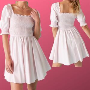 Miami Francesca’s A Line Dress Women Dress Sz M Pink Cotton Off Shoulder